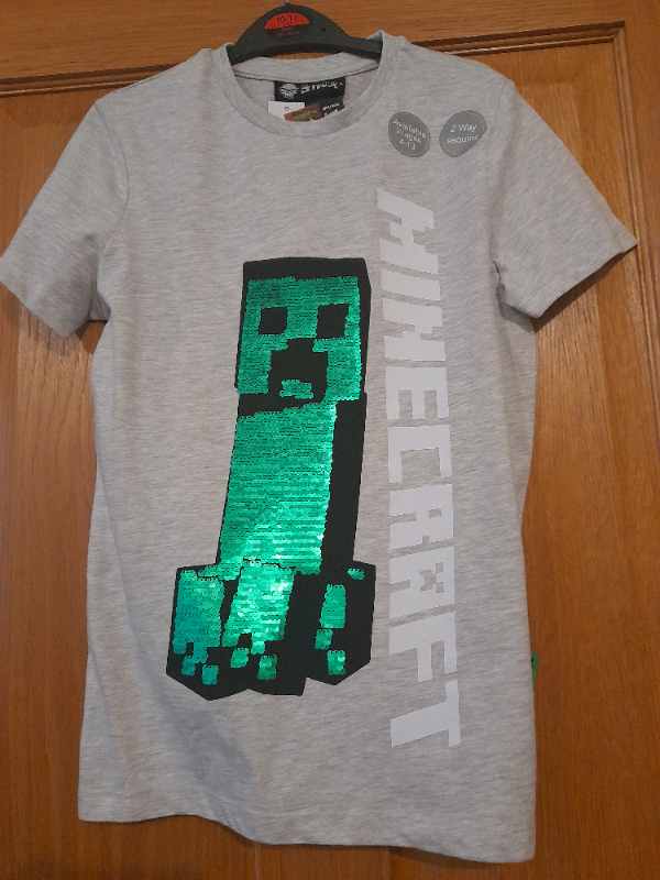 10-11yrs Brand New WT Minecraft Creeper Sequin Tshirt