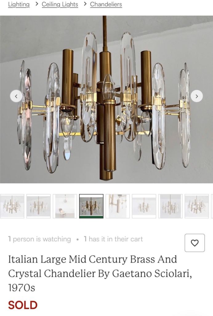 Italian Large Mid Century Brass And Chandelier By Gaetano Sciolari, 1970s