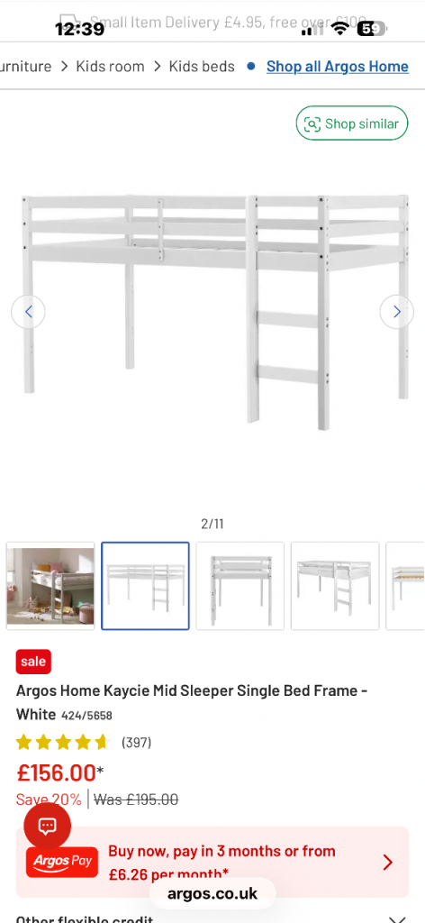 Argos Home Kaycie Mid Sleeper Single Bed Frame - White