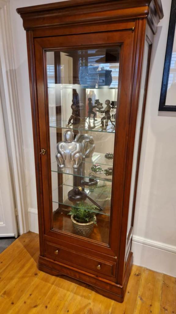 Stunning glazed shelved Ernest Menard display cabinet with drawer 