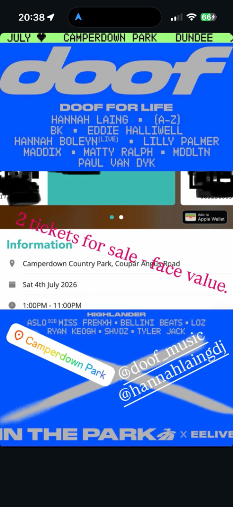 **OPEN TO OFFERS**  2 tickets for Doof In The Park