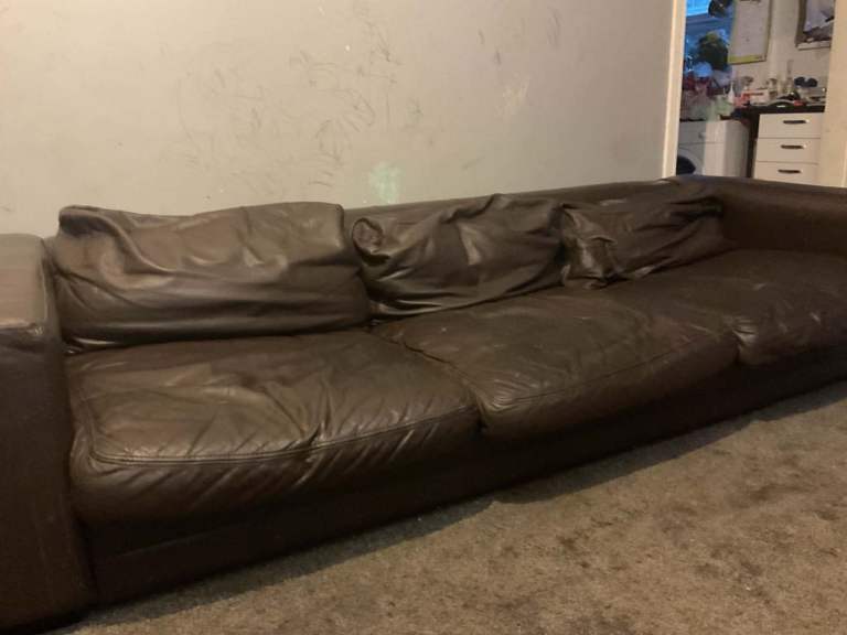 Extra long quality leather sofa