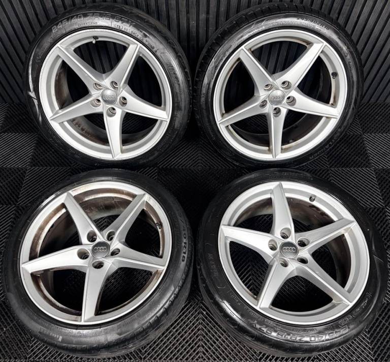18" GENUINE AUDI A5 S LINE SILVER 5 SPOKE WHEELS ALLOYS TYRES