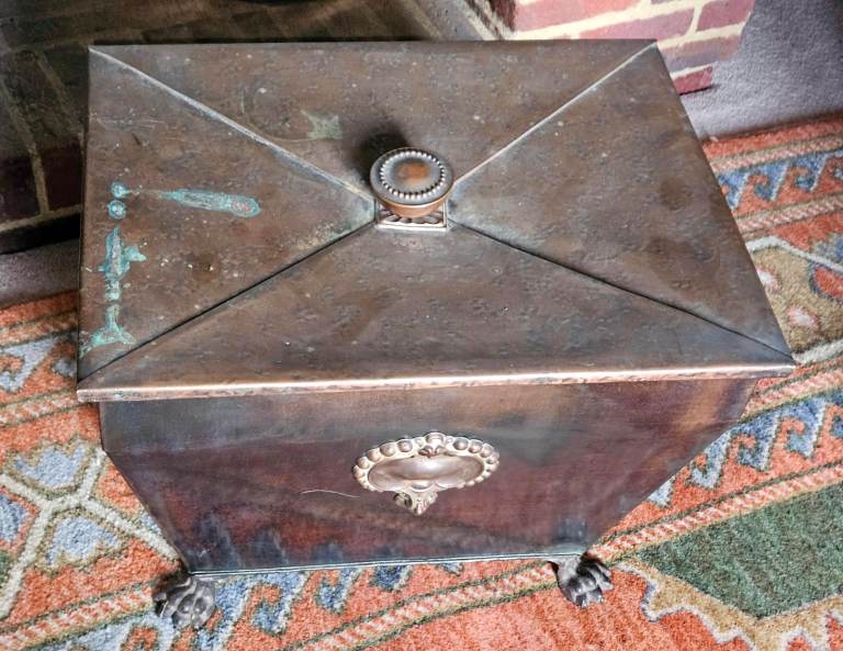 Antique copper coal box