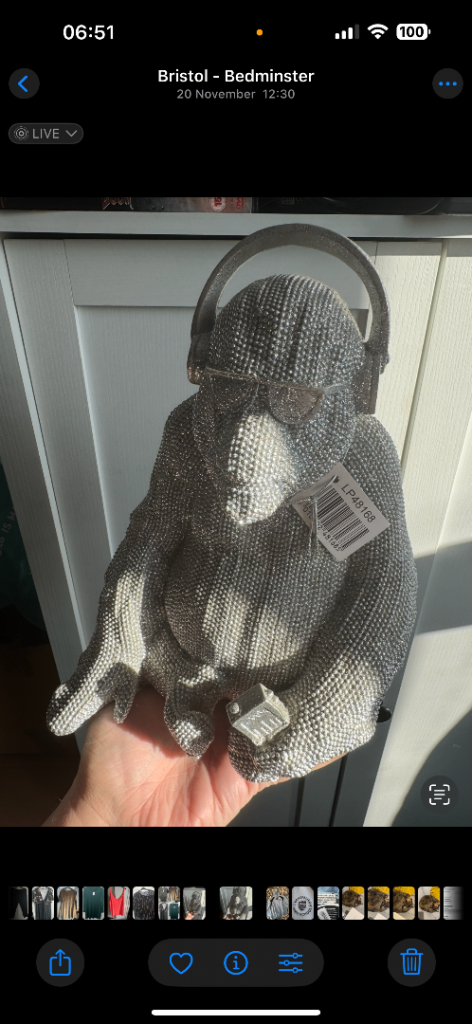 image for Sparkly Silver Monkey Decor with Headphones - New