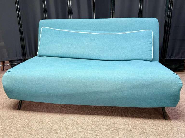 Compact Green Fabric Sofa Bed / Futon – Good Condition