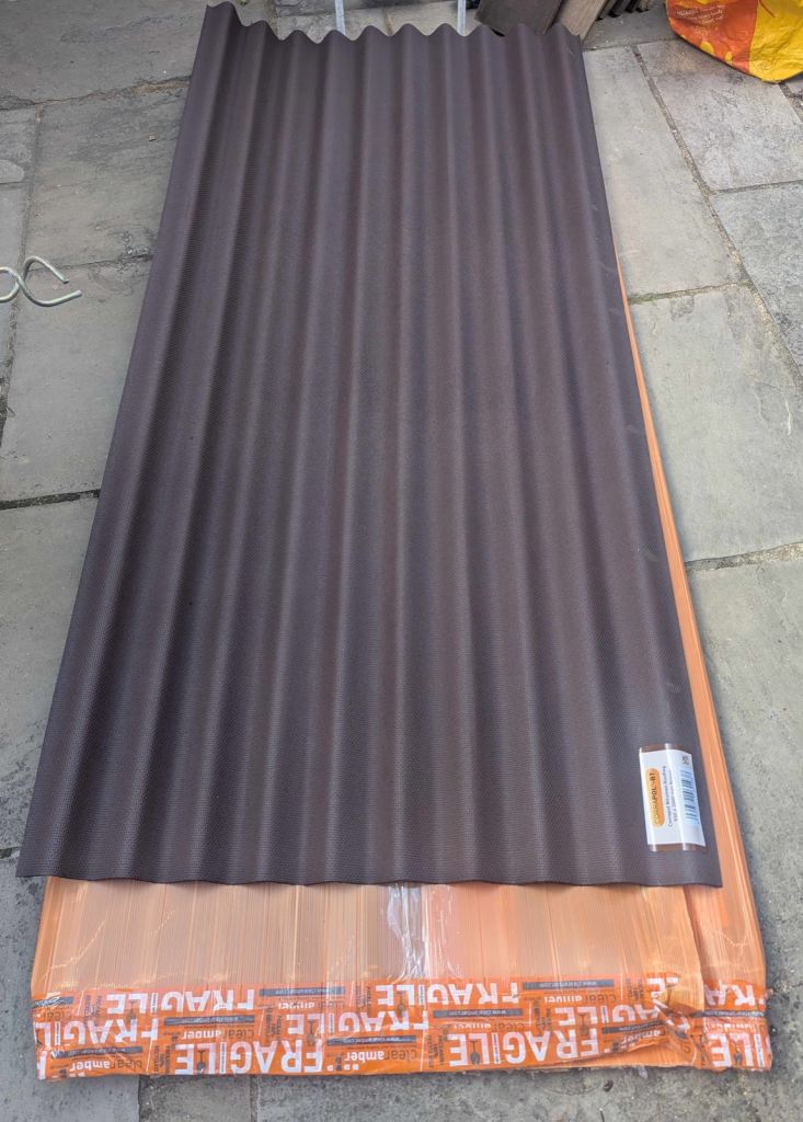 3 no. Surplus Sheets of Bitumen Corrugated Roofing - 'Corrapol'