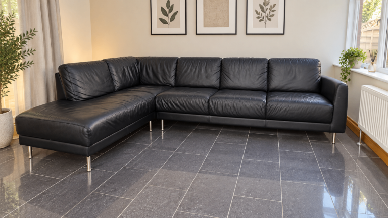 Large Black Leather L-Shaped Corner Sofa with Chaise - 280cm