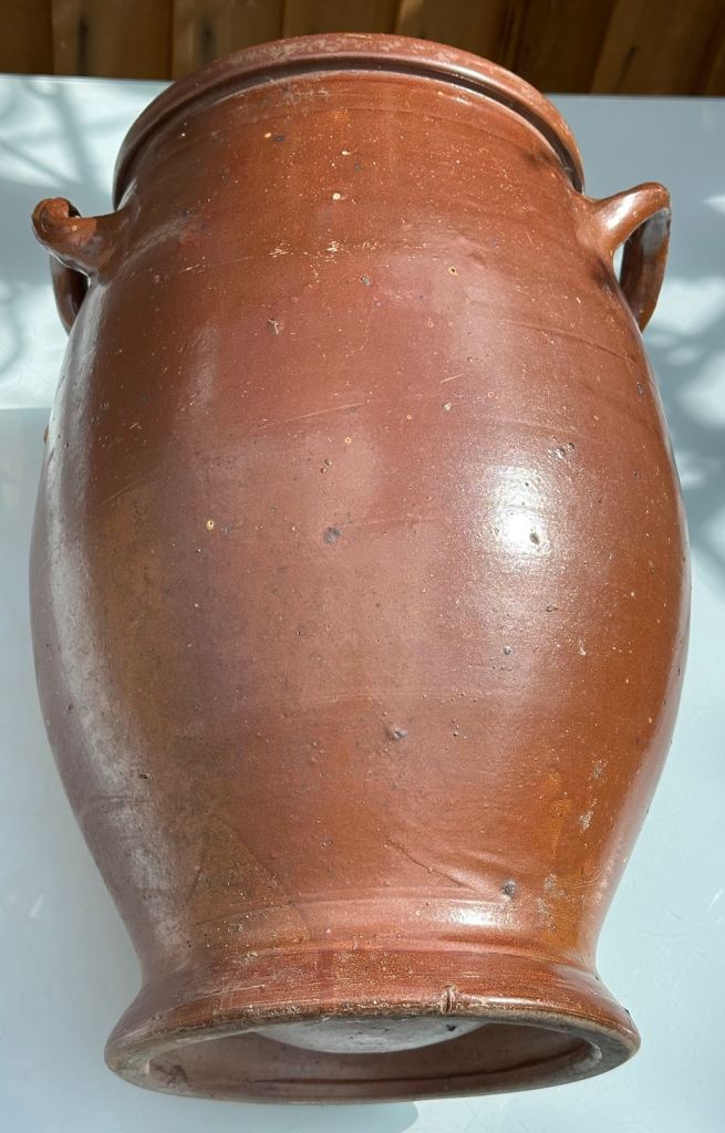LARGE ANTIQUE FRENCH STONEWARE PLANTER URN, CONFIT JAR POT, SALTING JAR - H47cm 7.8kg - WILL POST!