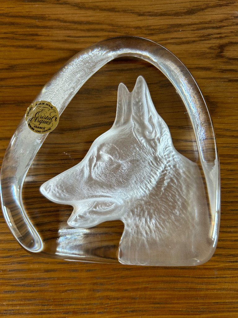 Cristal d’Arques alsatian dog paperweight