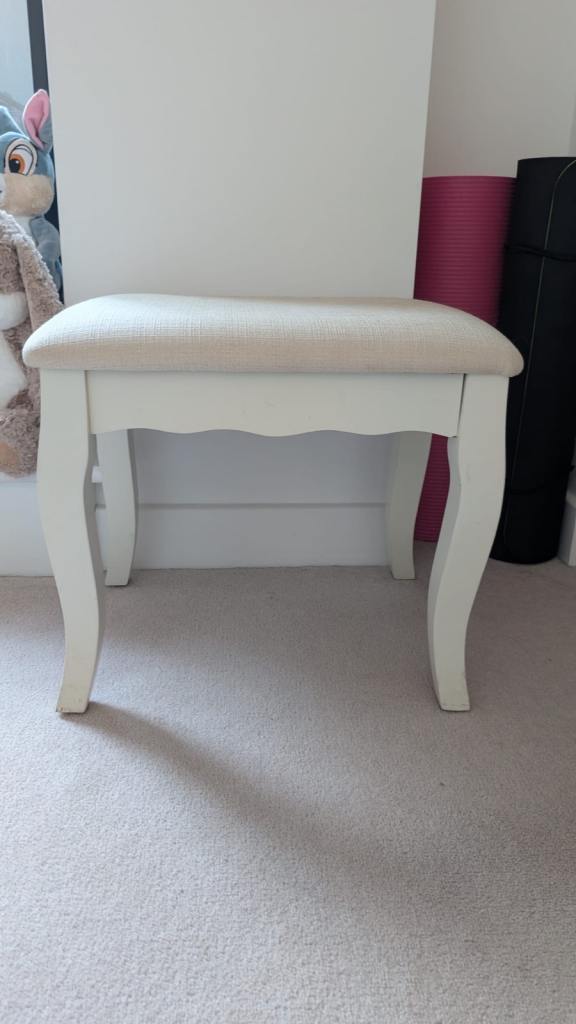 image for White Wooden Stool with Padded Seat