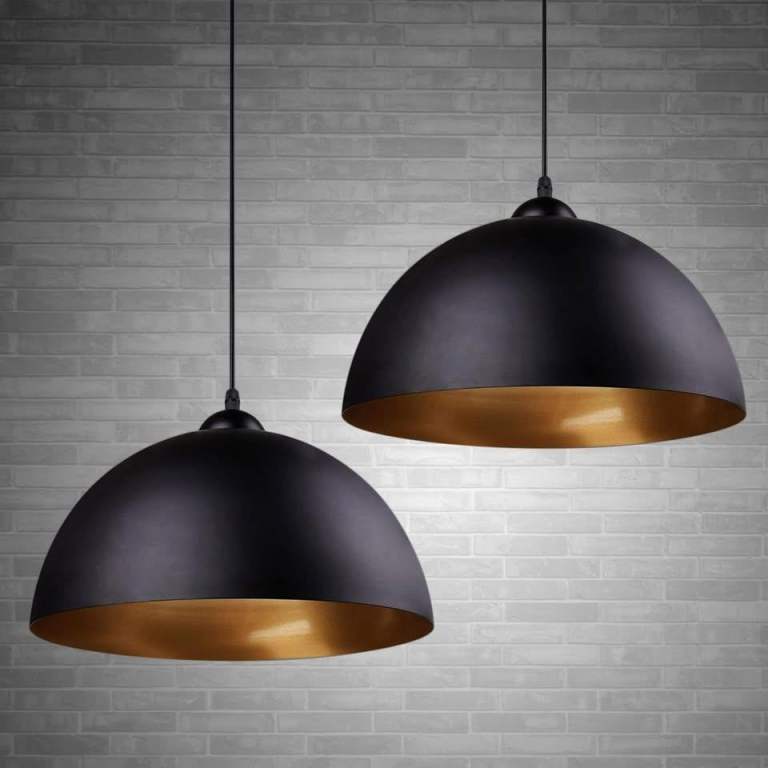 Pair of New Black & Copper Dome Pendant Lights
