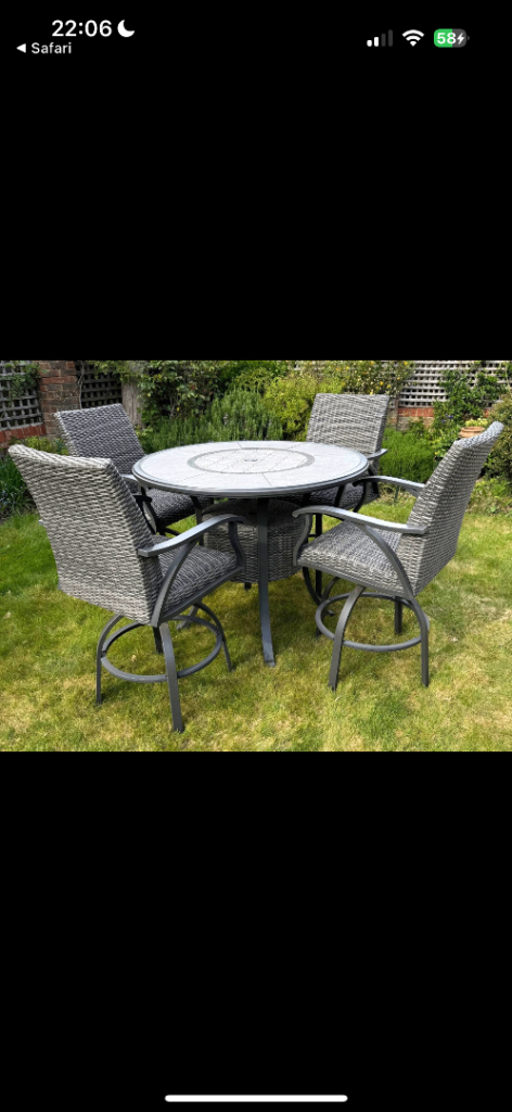 sunvilla indigo 5 pieace woven bar hight outdoor dining garden chairs & table