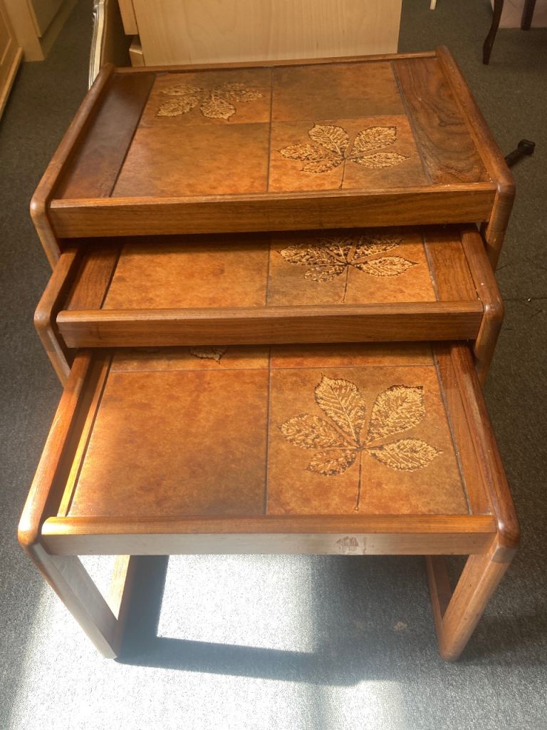 Vintage Mid Century Teak Nest of Tile Topped Tables