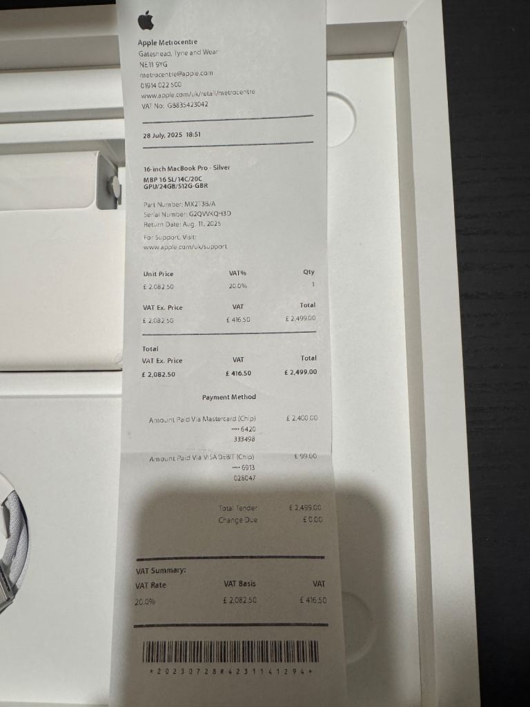 16 inch MacBook Pro m4 silver - unused