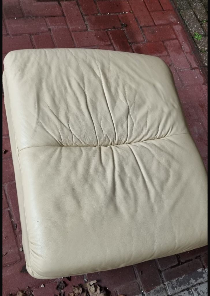 Cream real leather footstool