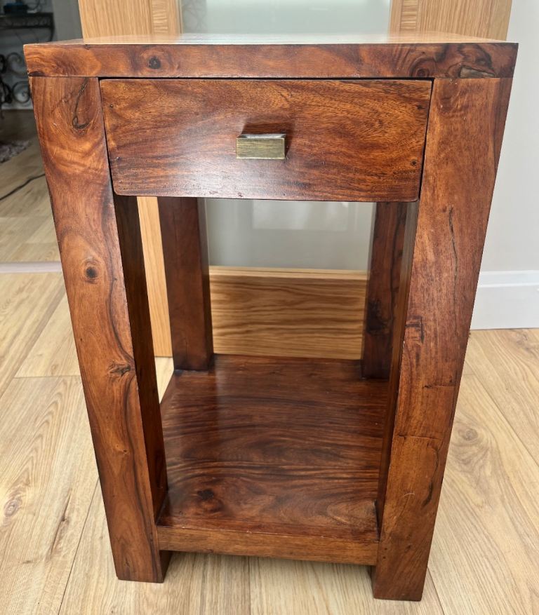 Solid dark wood side table/ console table with drawer