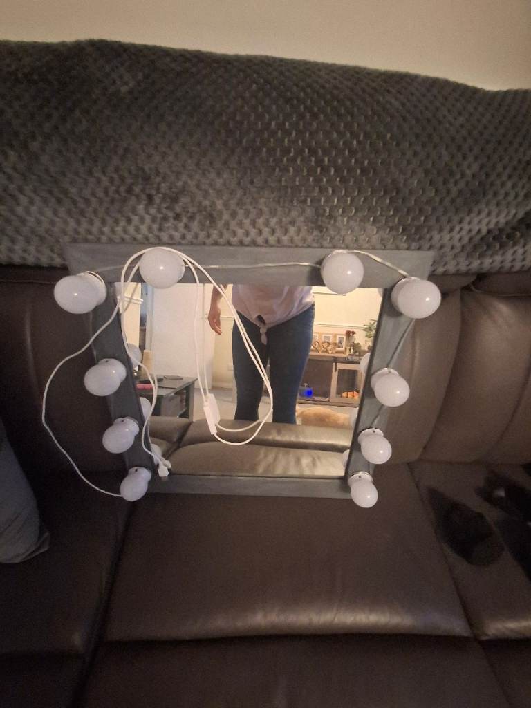 Grey Framed Mirror with LED Lights – Good Condition