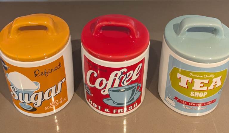 2 Teapots; Retro Tea/Coffee/Sugar Jars; 11 Assorted MUGS & TWININGS tea box