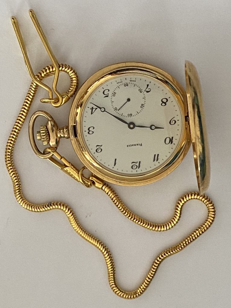 1920’s Wonderful Men’s Pocket Watch “PINNACLE” G/P, Chain, Works fine