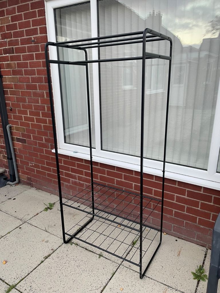 Black Metal Clothes Rail with Shelf – Good Condition, £15.00 for Sale