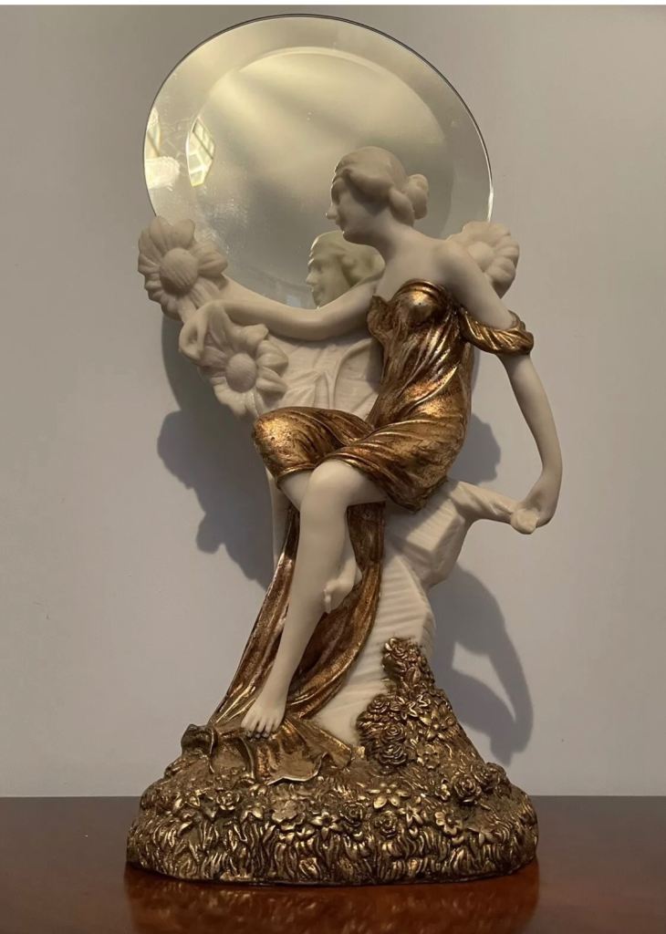 Art Nouveau Style Faux Marble Figure After Louis Beataux Mirror