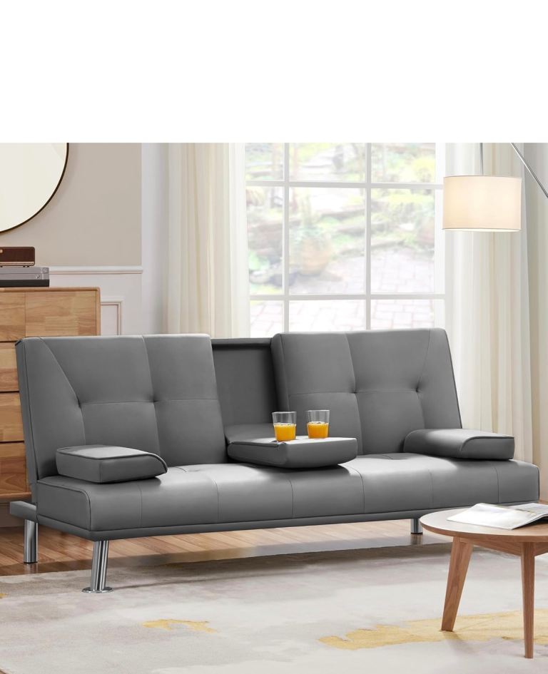 Grey faux leather sofa bed 