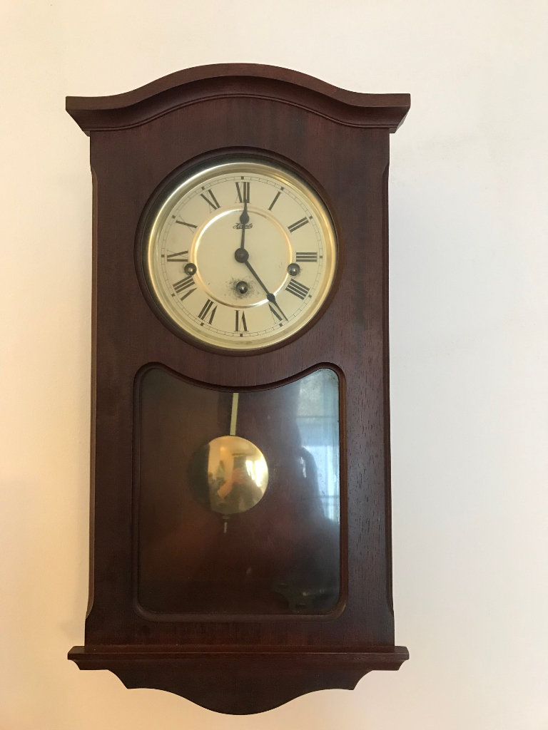 Vintage Hermie Wooden Case Chiming Wall Clock with Pendulum and Key