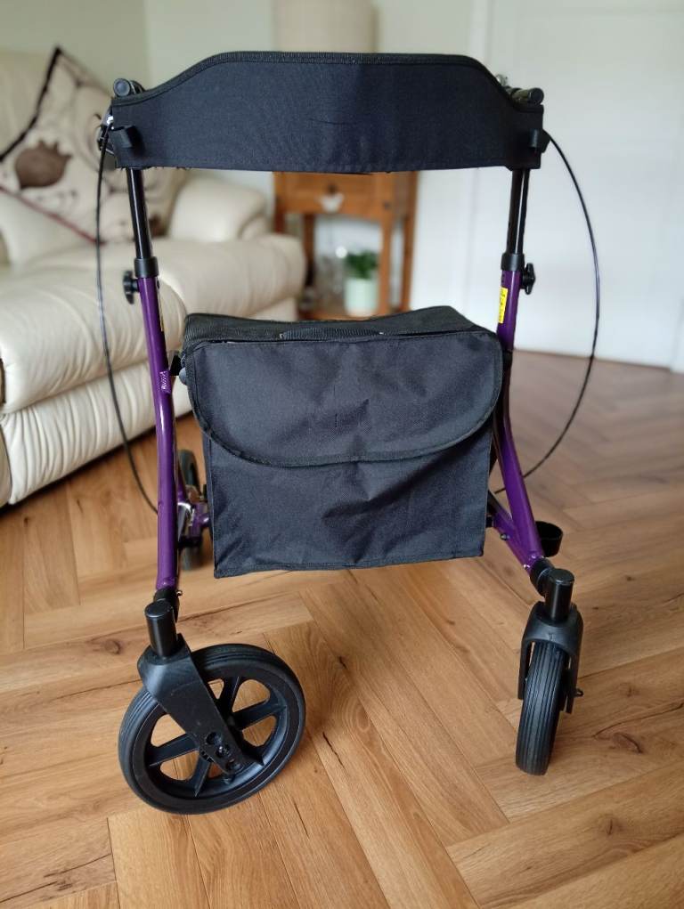 Purple Mobility Walker with Seat and Storage Bag – Good Condition