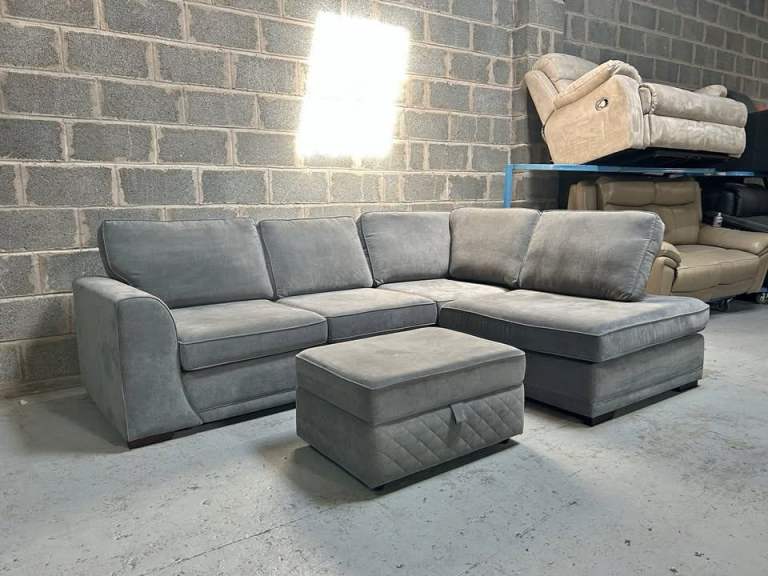 4 Seater Plush Velvet Grey Corner Sofa - DFS Sofa -------------- || 