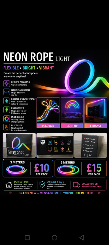 🌈 Brand New Neon Rope LED Light – 3M / 5M Available