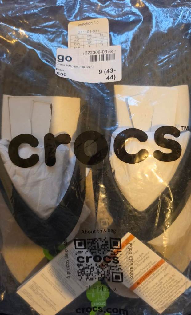 Crocs InMotion Flip Flops Black UK 9 / EU 43-44 – Brand New