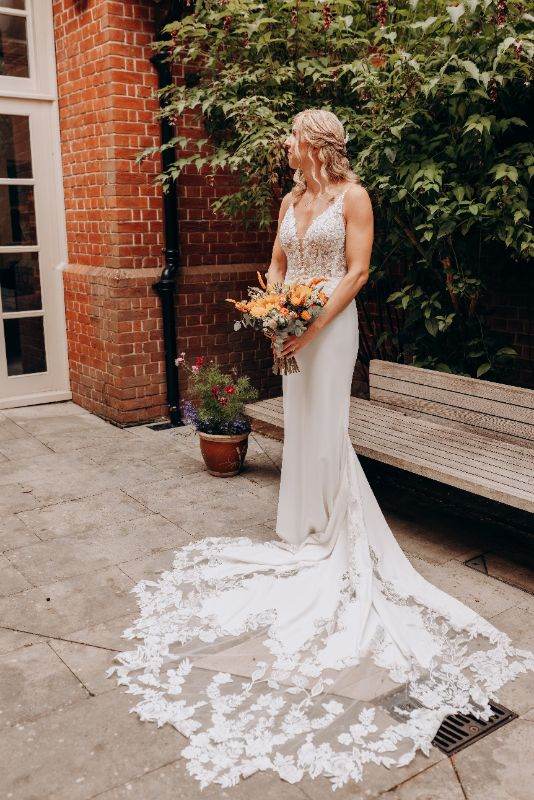 Pure By Tres Chic, 25505, Mermaid Wedding Bridal Dress, Ivory, V Neck, Lace, Size 10