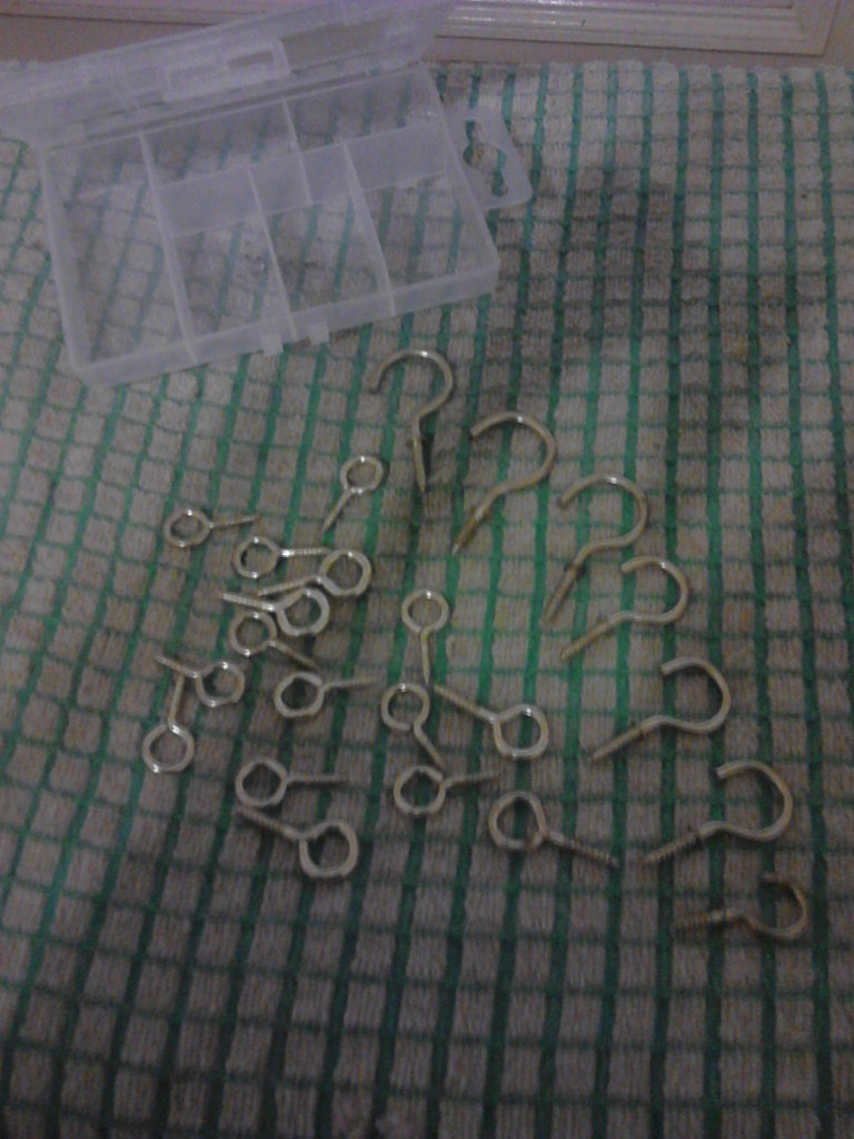 Screw hooks: eyelet and regular metal screw hooks 