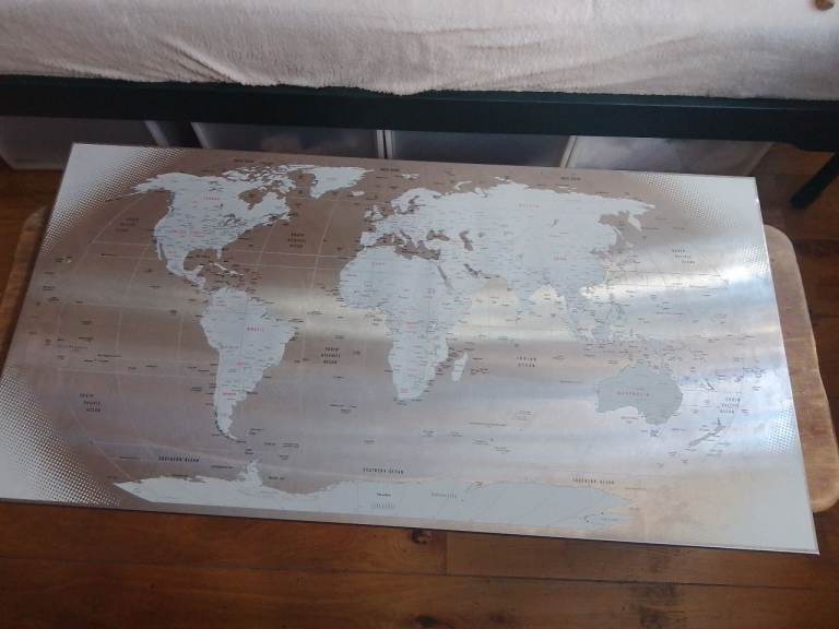 Brushed steel world map excellent SOHO collect 