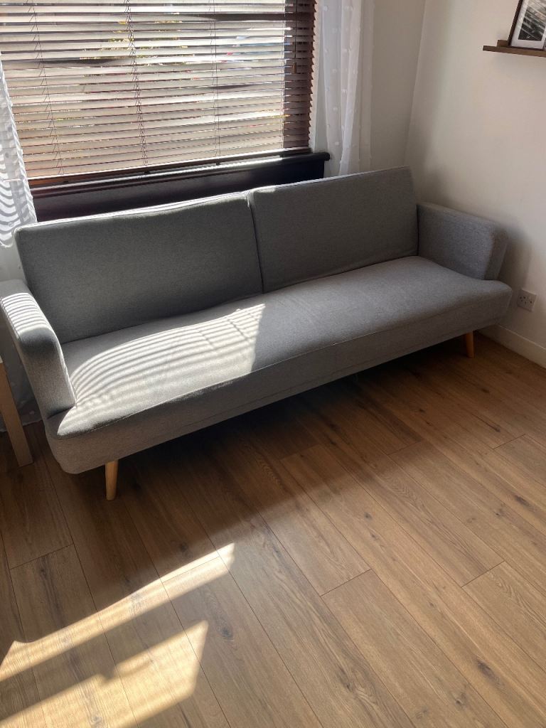 3 Seater Grey Fabric Sofa Bed