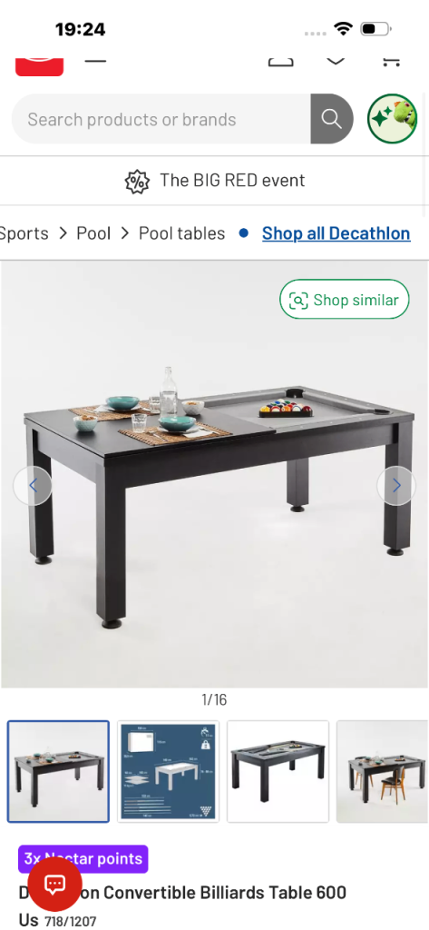Pool table / Decathlon Billiards Table 600 - Convertible Black Pool Table, NEW