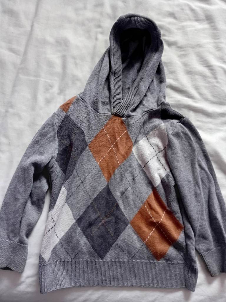Child's Grey Argyle Hooded Jumper Age 2-3