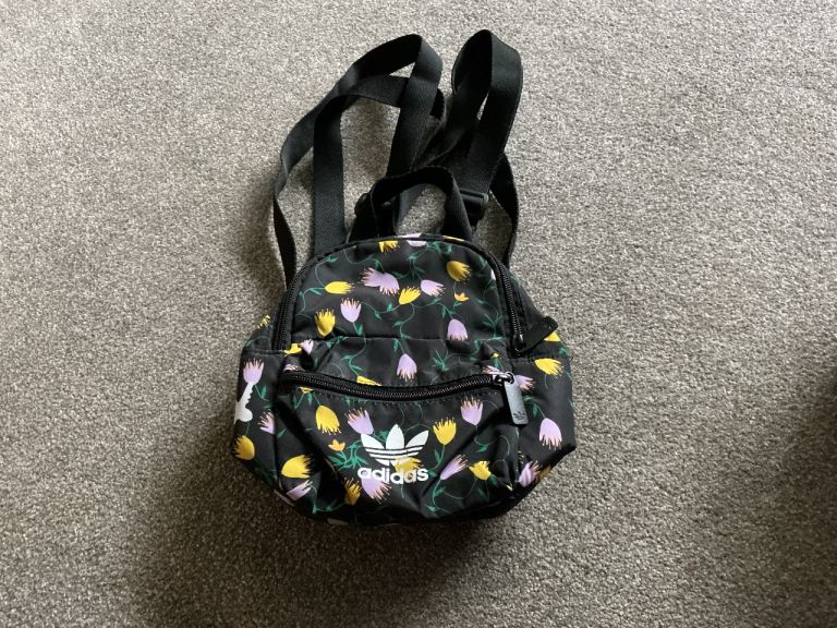 Adidas Mini Backpack - Black with Floral Pattern, New Condition