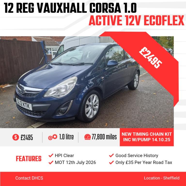 2012 Vauxhall Corsa 1.0 ecoFLEX Active 3dr [AC] HATCHBACK Petrol Manual