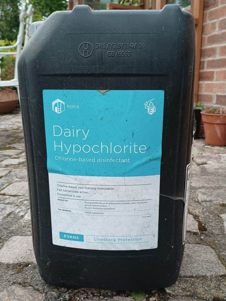 EVANS Dairy Hypochlorite Disinfectant 25L Container - Opened but pretty full
