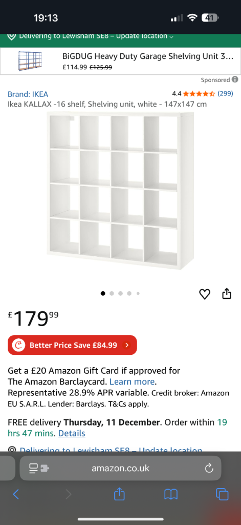 Ikea KALLAX -16 shelf, Shelving unit, white - 147x147 cm