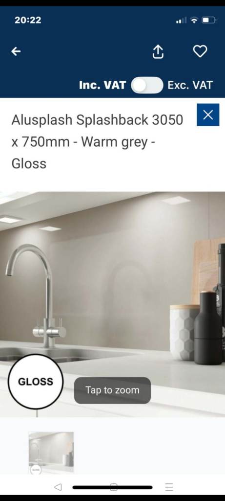2x Aluminium Kitchen Splashbacks – 3050×750mm – Warm Grey Gloss