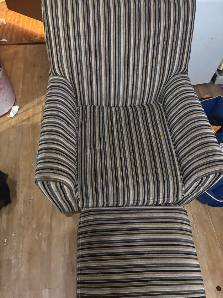 Striped Armchair with Footrest – Good Condition