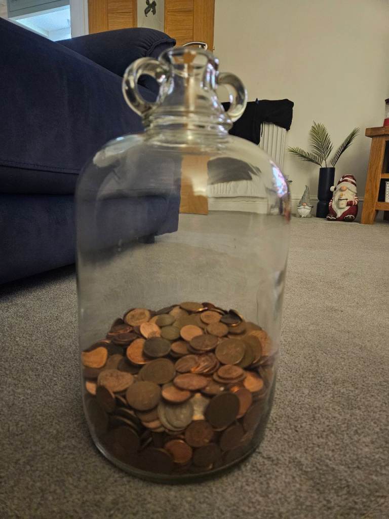 image for Large glass coin jar for saving