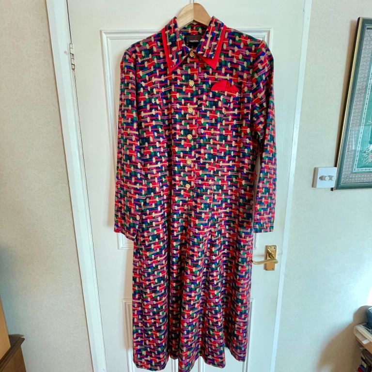 Vintage Marcelle Griffon French Abstract Print Shirt Dress 