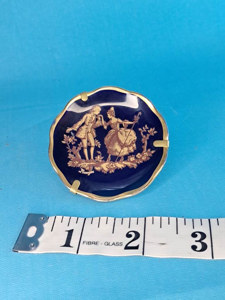 Vintage French Victorian miniature decorative porcelain plate.Limoges France with stand.