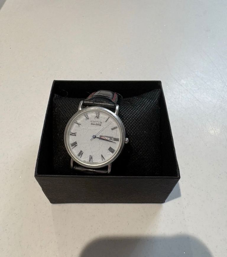 Citizen Eco-Drive Men's Watch - Black Leather Strap, Good Condition
