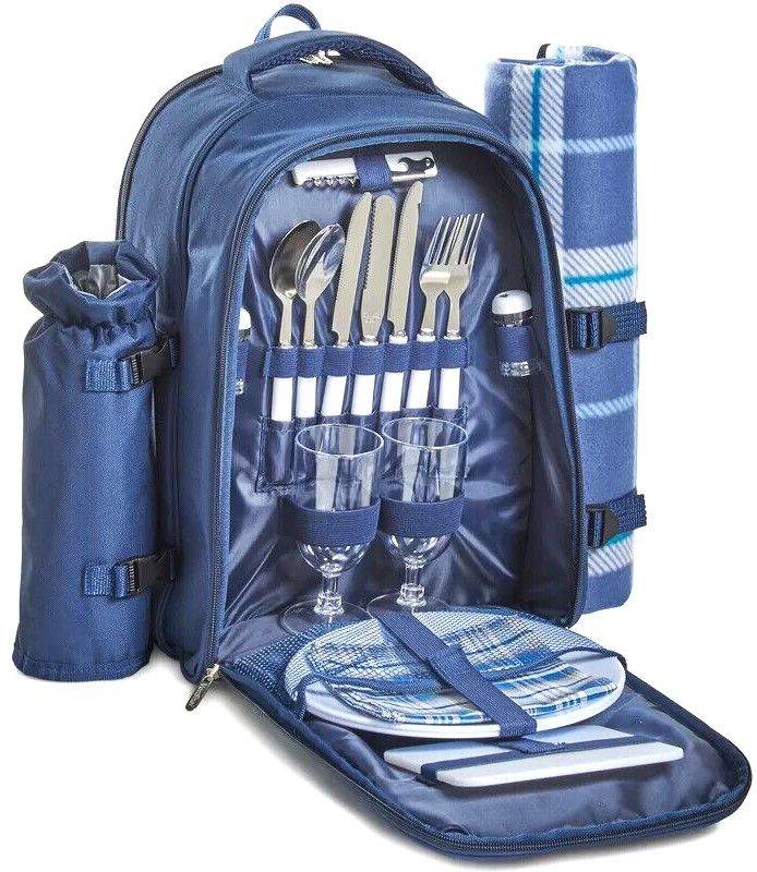 Brand New Navy Tartan Picnic Backpack nice Christmas Present!