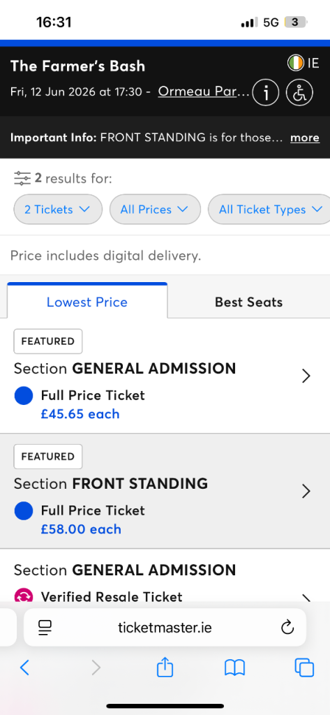 2 general admission farmers bash tickets 